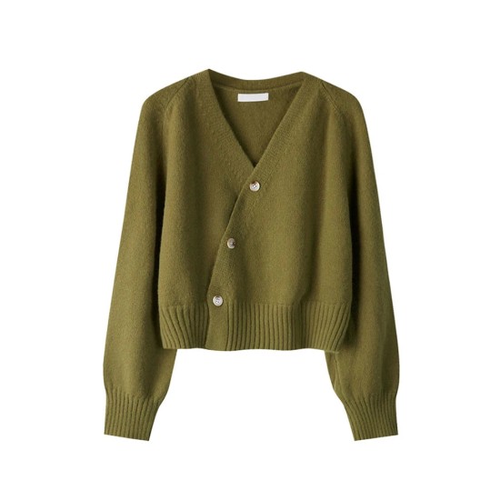 Skew Button Cardigan V-neck Sweater Women Knitted Long Sleeve Tops Skew Button Cardigan V-neck Sweater Women Knitted Long Sleeve Tops