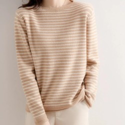Women O-Neck Striped Sweater Harajuku Winter Retro Warm Tops