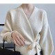 Bow Tie V-Neck Knit Women's Short High Waist Cardigan Sweater Bow Tie V-Neck Knit Women's Short High Waist Cardigan Sweater