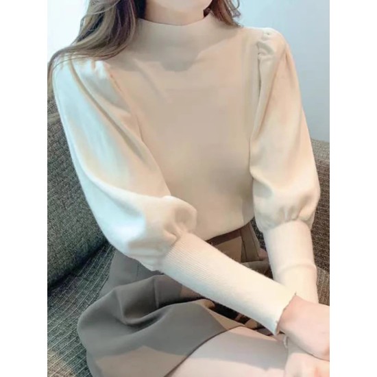 Sweater Turtleneck Slim Fit Basic Pullovers Fashion Knit Puff Sleeve Sweater Turtleneck Slim Fit Basic Pullovers Fashion Knit Puff Sleeve