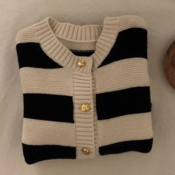 Fashion Sweater Cardigan Knitted Striped Long Sleeve Casual Tops