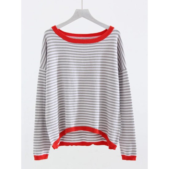 Long Sleeve Oversized Striped Tops Basic Loose Sweaters Long Sleeve Oversized Striped Tops Basic Loose Sweaters