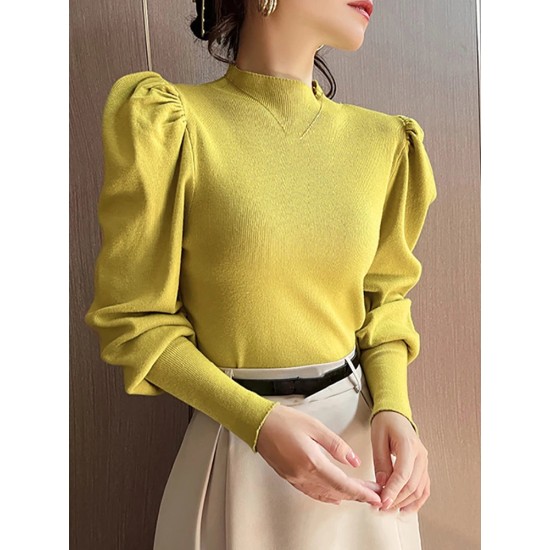 Sweater Turtleneck Slim Fit Basic Pullovers Fashion Knit Puff Sleeve Sweater Turtleneck Slim Fit Basic Pullovers Fashion Knit Puff Sleeve