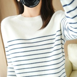 Cotton Knitted Sweater Striped Color Long Sleeve