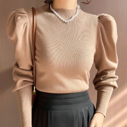 Sweater Turtleneck Slim Fit Basic Pullovers Fashion Knit Puff Sleeve