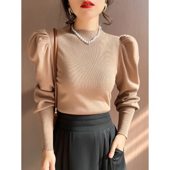 Sweater Turtleneck Slim Fit Basic Pullovers Fashion Knit Puff Sleeve Sweater Turtleneck Slim Fit Basic Pullovers Fashion Knit Puff Sleeve