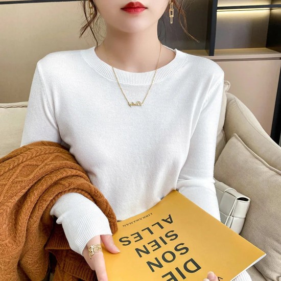 Sweater Solid O-neck Knitwear Korean Casual Pullovers Long Sleeve Sweater Solid O-neck Knitwear Korean Casual Pullovers Long Sleeve