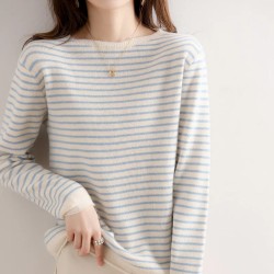 Women O-Neck Striped Sweater Harajuku Winter Retro Warm Tops