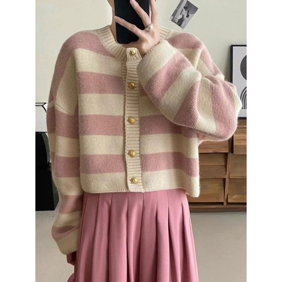 Fashion Sweater Cardigan Knitted Striped Long Sleeve Casual Tops Fashion Sweater Cardigan Knitted Striped Long Sleeve Casual Tops