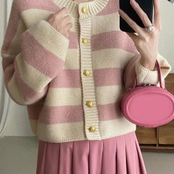Fashion Sweater Cardigan Knitted Striped Long Sleeve Casual Tops