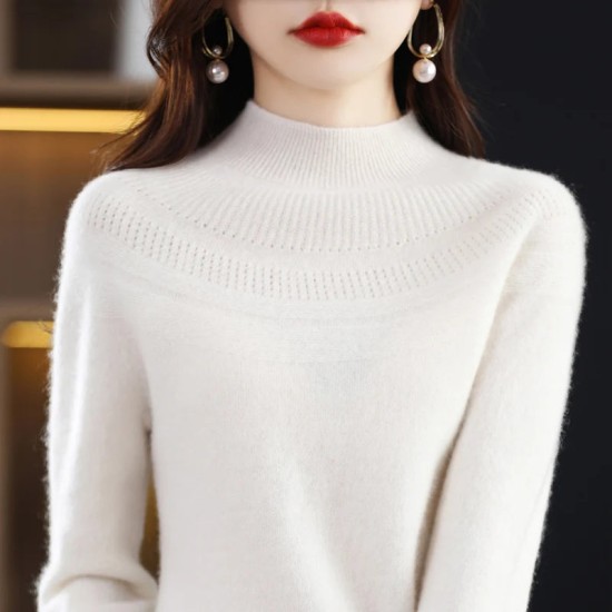 single-line hollow women's pullover O-neck sweater knitted solid color single-line hollow women's pullover O-neck sweater knitted solid color