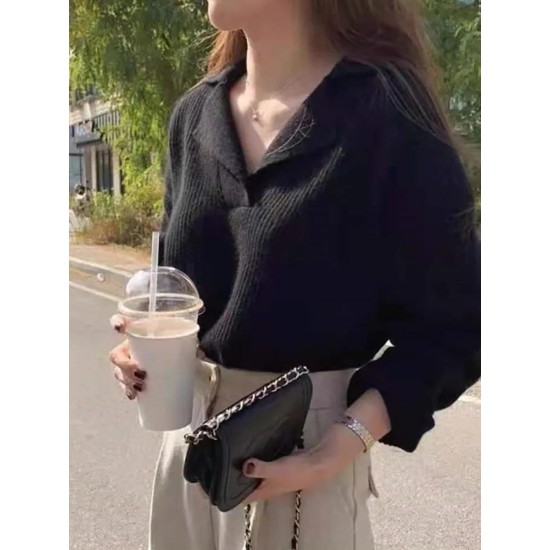 V-neck Sweater Long-sleeved Knitted Pullovers Ribbed Oversize V-neck Sweater Long-sleeved Knitted Pullovers Ribbed Oversize