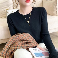 Sweater Solid O-neck Knitwear Korean Casual Pullovers Long Sleeve