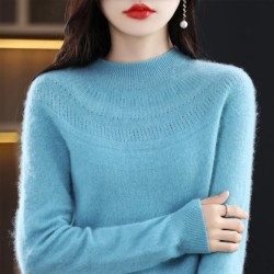 single-line hollow women's pullover O-neck sweater knitted solid color