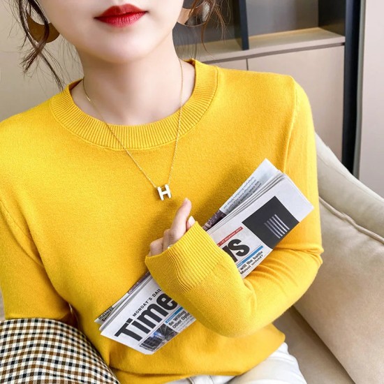 Sweater Solid O-neck Knitwear Korean Casual Pullovers Long Sleeve Sweater Solid O-neck Knitwear Korean Casual Pullovers Long Sleeve