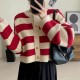 Striped Knitted Button Up Loose Cardigan Sweaters Striped Knitted Button Up Loose Cardigan Sweaters