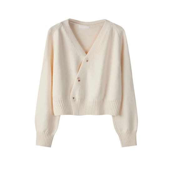 Skew Button Cardigan V-neck Sweater Women Knitted Long Sleeve Tops Skew Button Cardigan V-neck Sweater Women Knitted Long Sleeve Tops