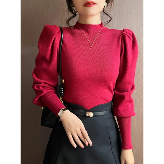 Sweater Turtleneck Slim Fit Basic Pullovers Fashion Knit Puff Sleeve Sweater Turtleneck Slim Fit Basic Pullovers Fashion Knit Puff Sleeve