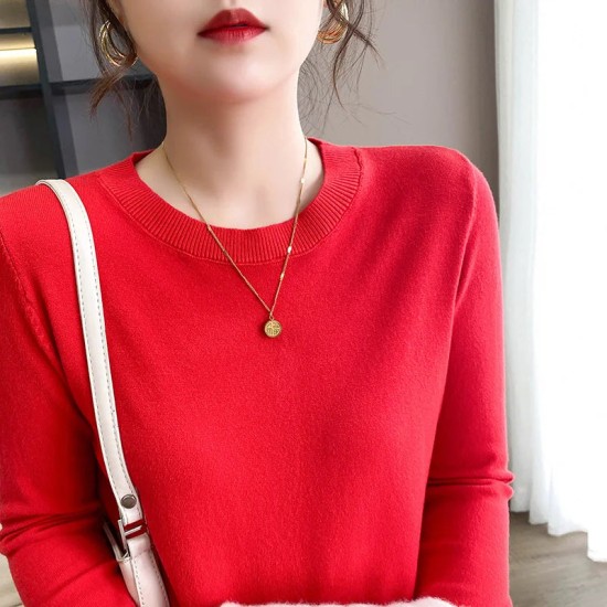 Sweater Solid O-neck Knitwear Korean Casual Pullovers Long Sleeve Sweater Solid O-neck Knitwear Korean Casual Pullovers Long Sleeve