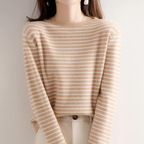Women O-Neck Striped Sweater Harajuku Winter Retro Warm Tops Women O-Neck Striped Sweater Harajuku Winter Retro Warm Tops