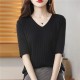 Women's V-neck Short-Sleeved Knitted Sweater Pullover Solid Color Women's V-neck Short-Sleeved Knitted Sweater Pullover Solid Color