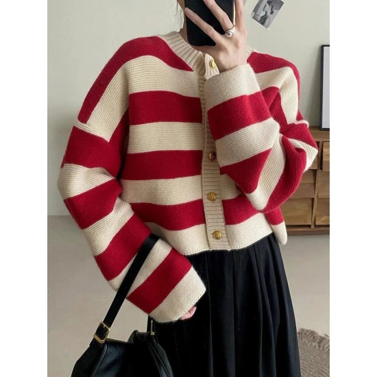 Fashion Sweater Cardigan Knitted Striped Long Sleeve Casual Tops Fashion Sweater Cardigan Knitted Striped Long Sleeve Casual Tops