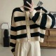 Striped Knitted Button Up Loose Cardigan Sweaters Striped Knitted Button Up Loose Cardigan Sweaters