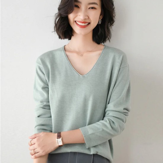 Women Sweater Long Sleeve Loose Jumpers N-neck Shirt Casua Women Sweater Long Sleeve Loose Jumpers N-neck Shirt Casua