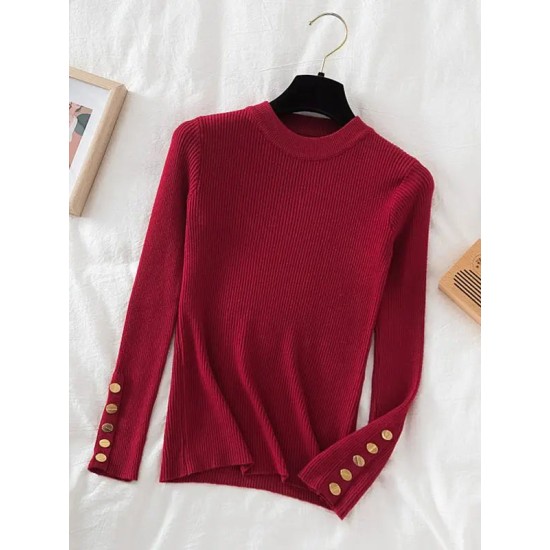 pullovers casual autumn button o-neck chic sweater pullovers casual autumn button o-neck chic sweater