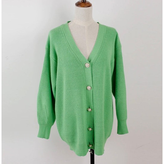 V-neck Lantern Sleeve Cardigan Women Knitted Basic Oversize Sweater V-neck Lantern Sleeve Cardigan Women Knitted Basic Oversize Sweater