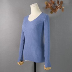 Pullover V-Neck Minimalist Bottoming Pink Tops Multi Colors