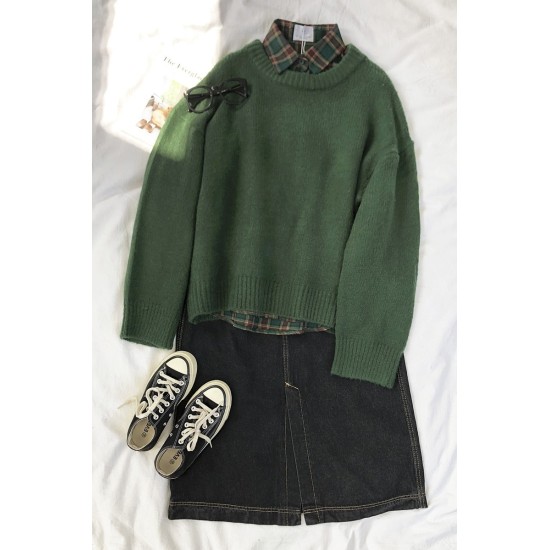 Dark Green Round Neck Pullover Sweater Long Sleeve Pullovers Jumper Dark Green Round Neck Pullover Sweater Long Sleeve Pullovers Jumper