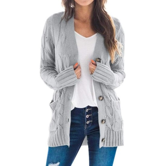 Cardigan Long Sleeve Plus Size Pocket Ribbed Knitted Sweater Cardigan Long Sleeve Plus Size Pocket Ribbed Knitted Sweater