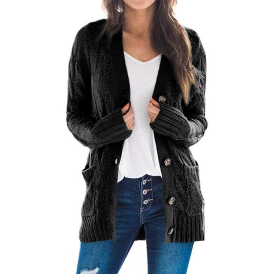 Cardigan Long Sleeve Plus Size Pocket Ribbed Knitted Sweater Cardigan Long Sleeve Plus Size Pocket Ribbed Knitted Sweater