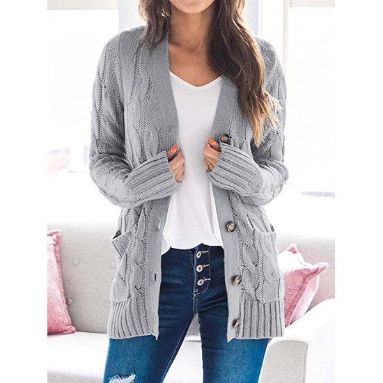 Cardigan Long Sleeve Plus Size Pocket Ribbed Knitted Sweater Cardigan Long Sleeve Plus Size Pocket Ribbed Knitted Sweater