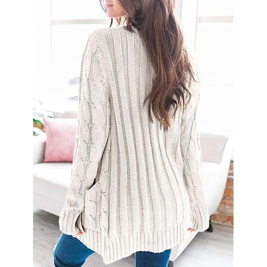 Cardigan Long Sleeve Plus Size Pocket Ribbed Knitted Sweater Cardigan Long Sleeve Plus Size Pocket Ribbed Knitted Sweater