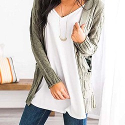 Cardigan Long Sleeve Plus Size Pocket Ribbed Knitted Sweater