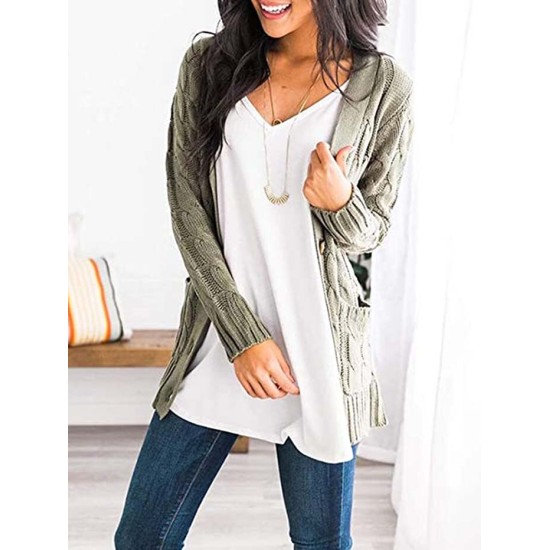 Cardigan Long Sleeve Plus Size Pocket Ribbed Knitted Sweater Cardigan Long Sleeve Plus Size Pocket Ribbed Knitted Sweater