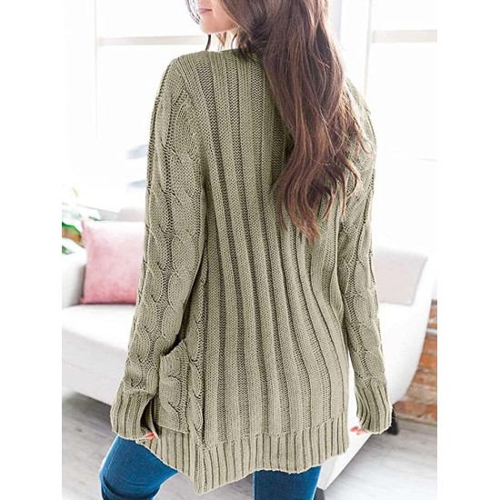 Cardigan Long Sleeve Plus Size Pocket Ribbed Knitted Sweater Cardigan Long Sleeve Plus Size Pocket Ribbed Knitted Sweater