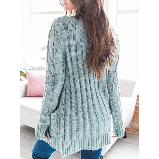 Cardigan Long Sleeve Plus Size Pocket Ribbed Knitted Sweater Cardigan Long Sleeve Plus Size Pocket Ribbed Knitted Sweater