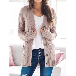 Cardigan Long Sleeve Plus Size Pocket Ribbed Knitted Sweater