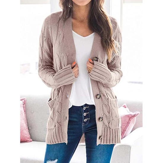 Cardigan Long Sleeve Plus Size Pocket Ribbed Knitted Sweater Cardigan Long Sleeve Plus Size Pocket Ribbed Knitted Sweater