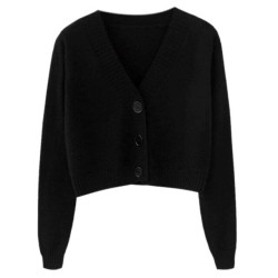 Long Sleeve Sweater Cardigan Sexy V-Neck Button Down Cropped Jacket