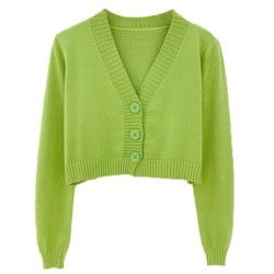 Long Sleeve Sweater Cardigan Sexy V-Neck Button Down Cropped Jacket