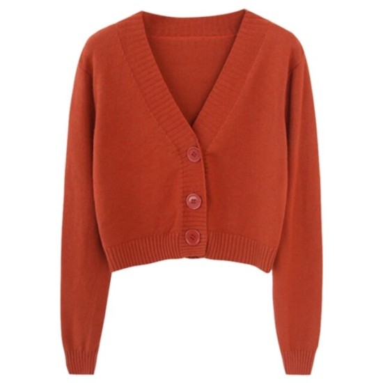 Long Sleeve Sweater Cardigan Sexy V-Neck Button Down Cropped Jacket Long Sleeve Sweater Cardigan Sexy V-Neck Button Down Cropped Jacket