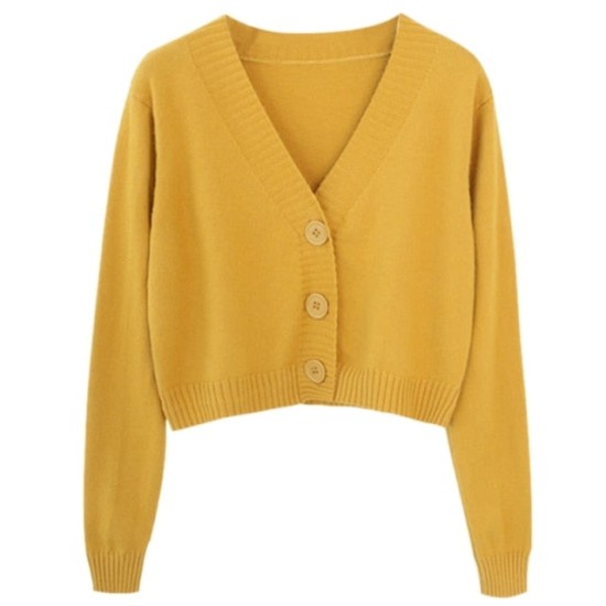 Long Sleeve Sweater Cardigan Sexy V-Neck Button Down Cropped Jacket Long Sleeve Sweater Cardigan Sexy V-Neck Button Down Cropped Jacket