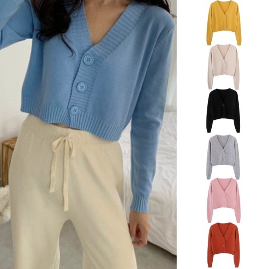 Long Sleeve Sweater Cardigan Sexy V-Neck Button Down Cropped Jacket Long Sleeve Sweater Cardigan Sexy V-Neck Button Down Cropped Jacket