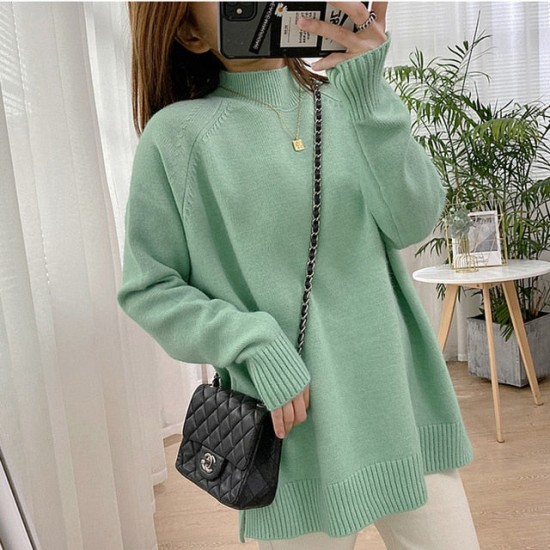 Women Mock Neck Pullovers Sweater High Quality Oversized Jumper Split Women Mock Neck Pullovers Sweater High Quality Oversized Jumper Split