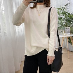 Women Mock Neck Pullovers Sweater High Quality Oversized Jumper Split