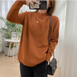 Women Mock Neck Pullovers Sweater High Quality Oversized Jumper Split